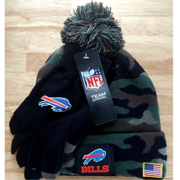 Buffalo Bills Salute 2 Service Hat & Glove Set Camouflage Pom - Picture 1 of 5